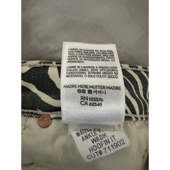 MOTHER High Waisted Rascal Ankle Fray Zebra Print Jeans Women's Size 25 - Picture 7 of 8